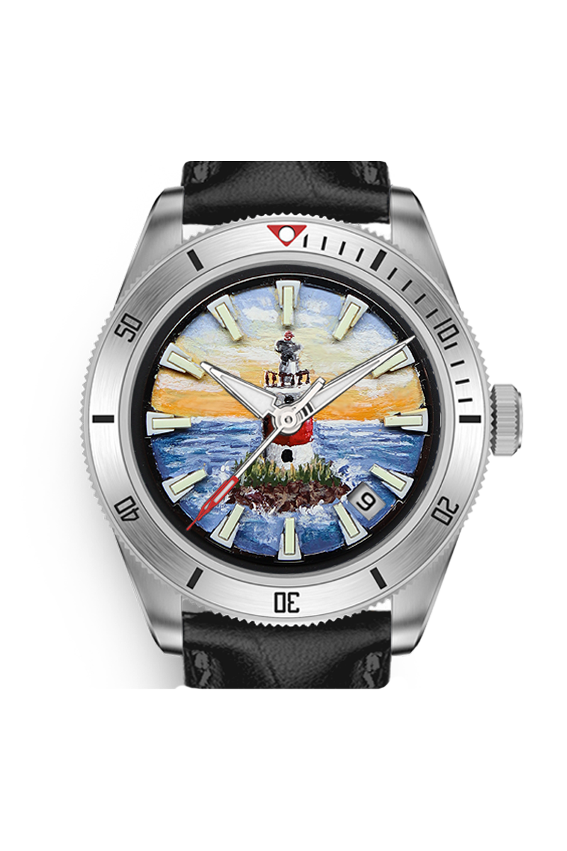 handpainted watch dial frogdiver 39 Malm lighthouse