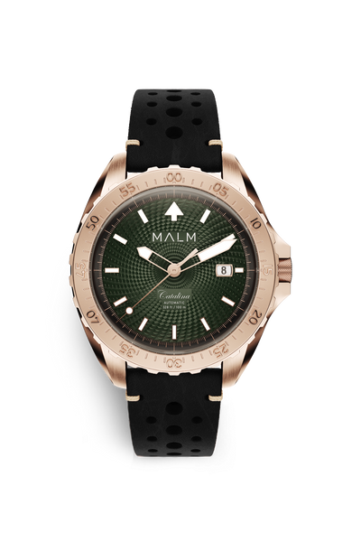 catalina bronze swiss automatic green watch and black leatherband